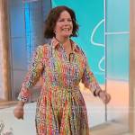 Marcia Gay Harden’s multicolored print shirtdress on Tamron Hall Show