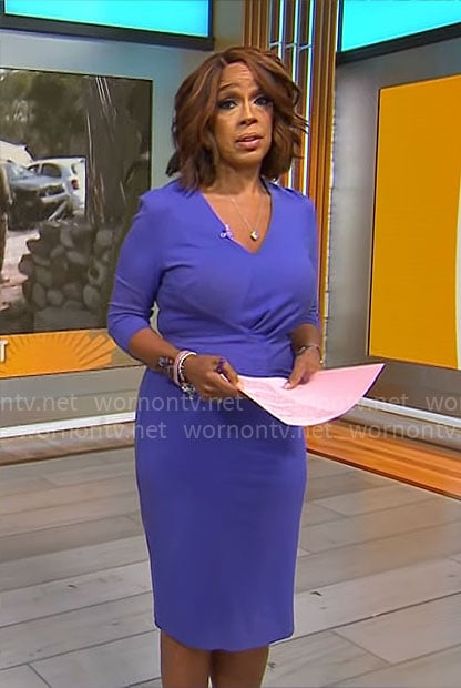 Gayle King’s purple v-neck dress on CBS Mornings