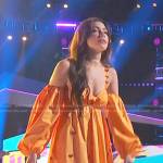 Gina Miles’s orange off-shoulder mini dress on The Voice