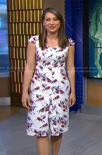 Ginger’s white bird print dress on Good Morning America