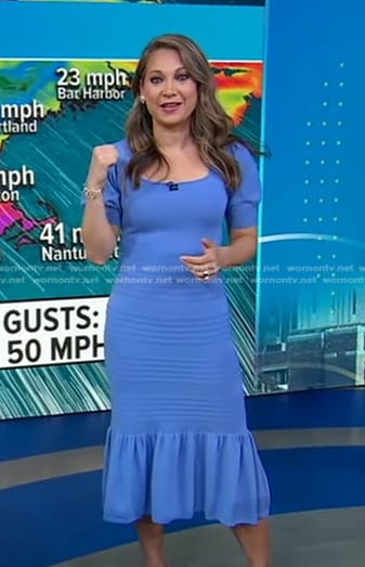 Ginger's blue ribbed ruffle hem dress on Good Morning America