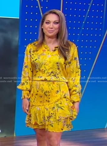 Ginger's yellow floral long sleeve dress on Good Morning America