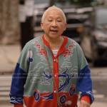 Grandma’s graphic print cardigan on Awkwafina is Nora From Queens