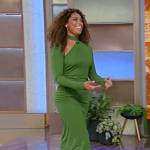 Gina Torres’ green asymmetric slash neck dress on Tamron Hall Show