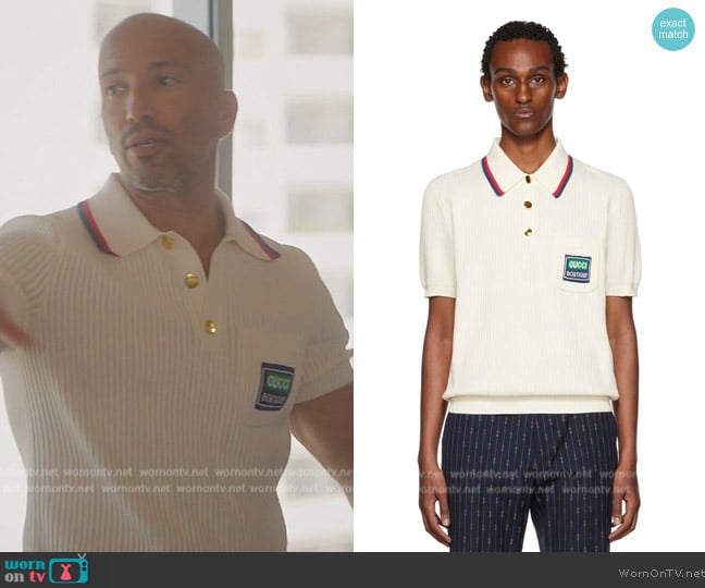 Gucci Off-White Stripe Polo worn by Jason Oppenheim on Selling Sunset