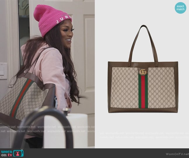 Gucci Ophidia GG soft medium tote worn by Drew Sidora on The Real Housewives of Atlanta