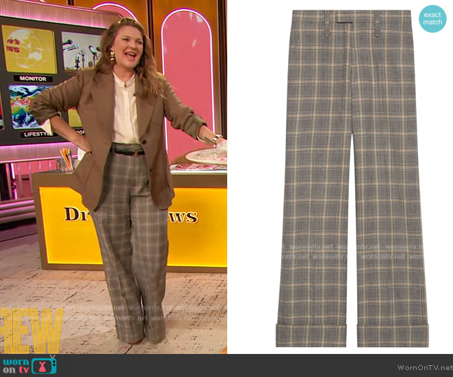 Gucci Prince of wales motif wool trousers worn by Drew Barrymore on The Drew Barrymore Show