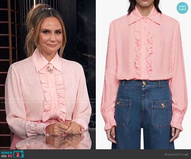 Gucci GG Silk Ruffle Shirt worn by Keltie Knight on E! News