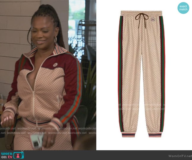 Gucci Interlocking G-print track pants worn by Kandi Burruss on The Real Housewives of Atlanta