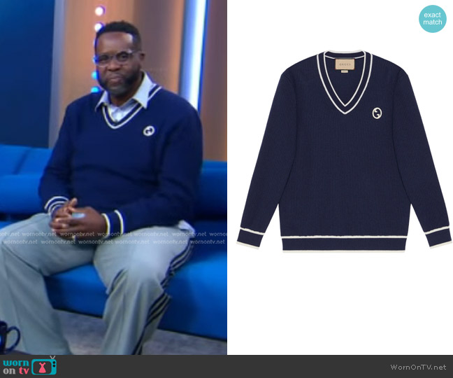 Gucci Logo-Patch Cotton-Wool Sweatshirt worn by Jimmy Rollins on Good Morning America