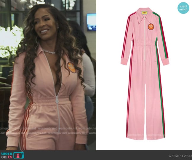 Gucci x Adidas Zip Front Jumpsuit worn by Sheree Whitefield on The Real Housewives of Atlanta