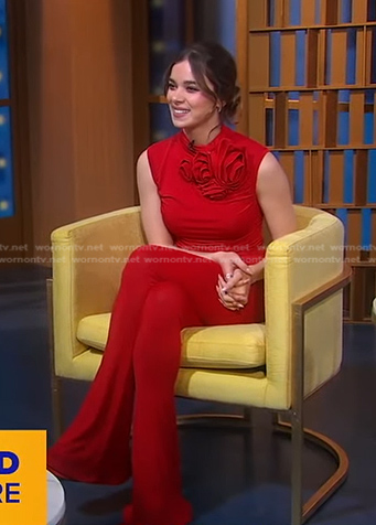 Hailee Steinfeld's red floral top and pants on Good Morning America