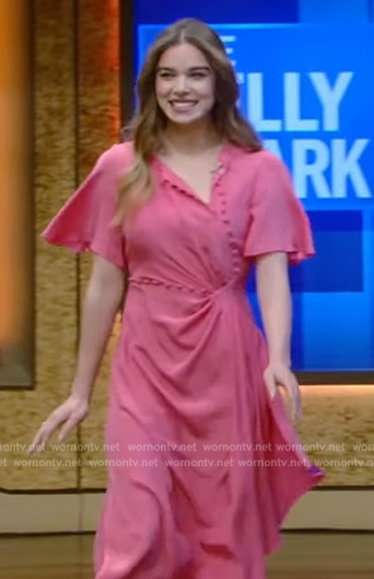 Hailee Steinfeld's pink button down wrap dress on Live with Kelly and Mark