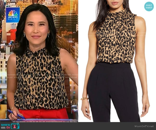 Halogen Ruffle Neck Top worn by Vicky Nguyen on NBC News Daily