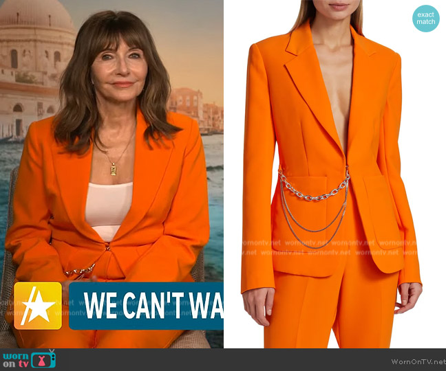 Halston Avery Chain-Embellished Stretch Crepe Jacket worn by Mary Steenburgen on Access Hollywood