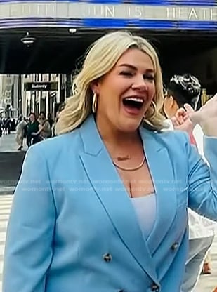 Heather McMahan's blue double breasted blazer and pants on Today