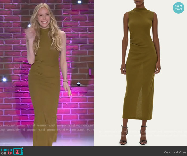 Helmut Lang Draped High-Neck Midi Dress worn by Alexandra Cooper on The Kelly Clarkson Show