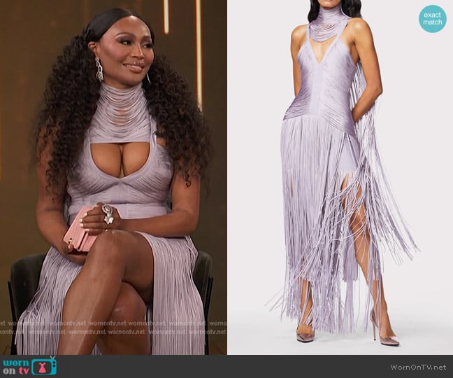 Herve Leger Draped Choker Maxi Dress worn by Cynthia Bailey on E! News