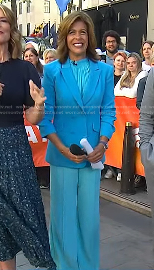 Hoda's blue double breasted blazer and flare pants on Today