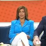 Hoda’s blue blazer and white slit pants on Today