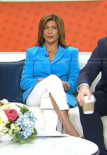 Hoda's blue blazer and white slit pants on Today