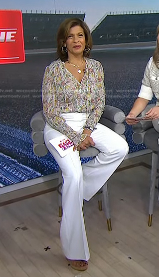 Hoda's floral blouse and white flare pants on Today