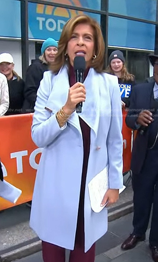 Hoda’s light blue wrap coat on Today