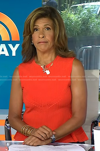 Hoda’s red ribbed peplum top on Today