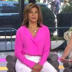 Hoda’s pink shirt and white flare pants on Today