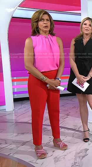 Hoda's pink sleeveless top and striped sandals on Today