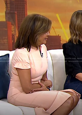 Hoda’s beige v-neck sheath dress on Today