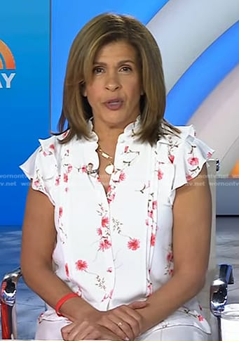 Hoda's white floral pintuck top on Today