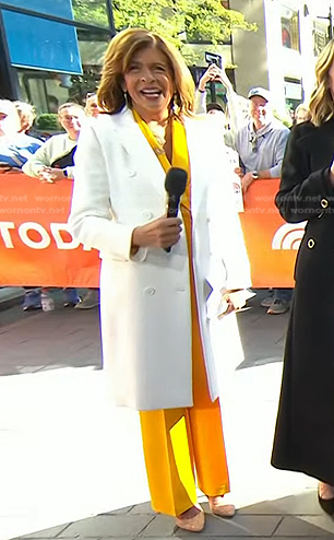 Hoda's yellow suit and white coat on Today