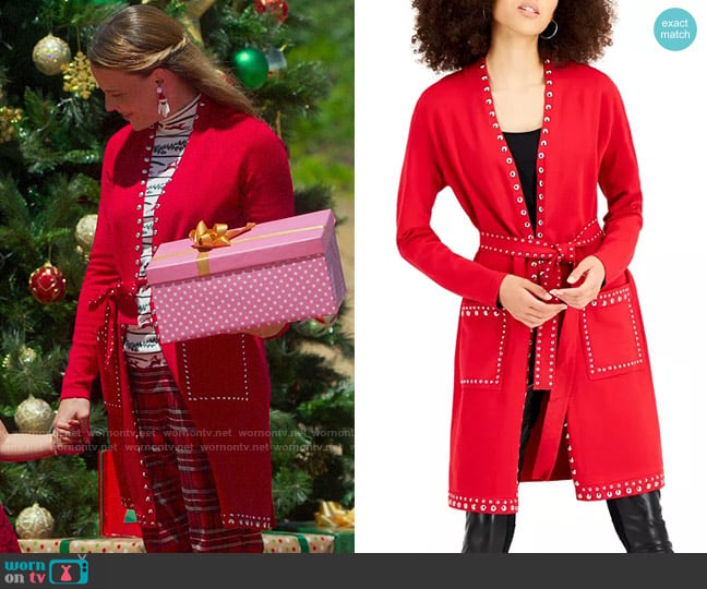 INC International Concepts Studded Cardigan worn by Courtney Hobbs (Katie Leclerc) on Fantasy Island