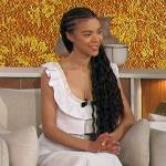 India Amarteifio’s white ruffle top and skirt on The Talk