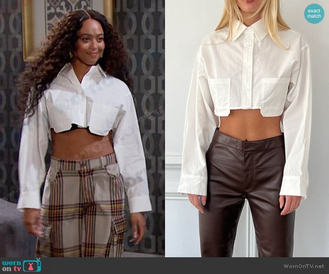 Isalis Keston Cropped Button Down Shirt worn by Talia Hunter (Aketra Sevellian) on Days of our Lives