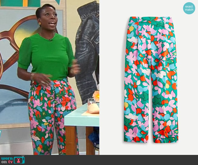 J. Crew High-rise pleated pant in confetti floral worn by Candi  Carter on CBS Mornings