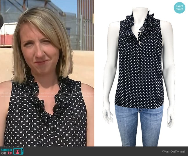 J. Crew Polka Dot Ruffle Neck Blouse worn by Julia E. Ainsley on NBC News Daily