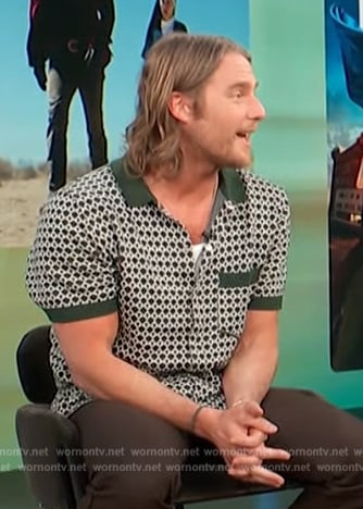 Jake McDorman's green knit polo on Access Hollywood