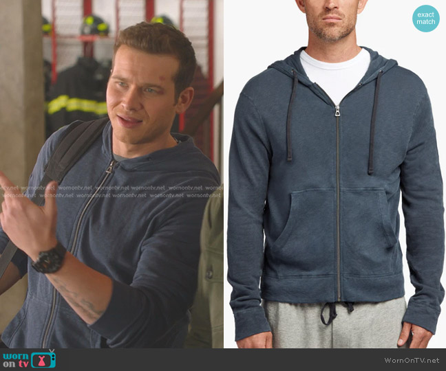 James Perse Vintage French Terry Zip Up Hoodie worn by Evan Buckley (Oliver Stark) on 9-1-1