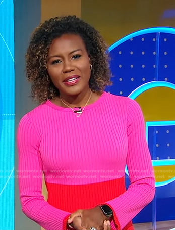 Janai’s pink ribbed colorblock dress on Good Morning America