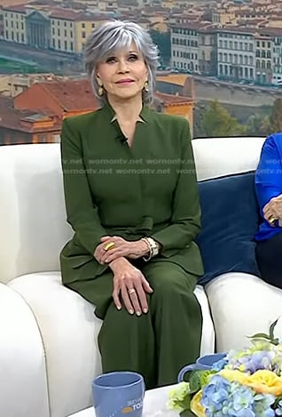 Jane Fonda's green wrap jacket and pants on Today