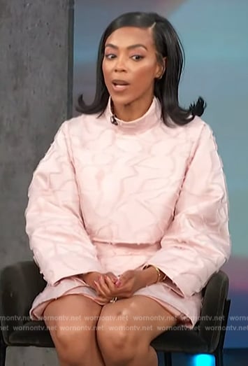 Jazmyn’s pink textured top and skirt on Access Hollywood