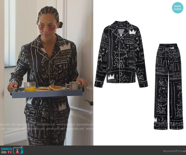 Jean-Michel Basaquiat Printed Pajamas worn by Amanza Smith on Selling Sunset