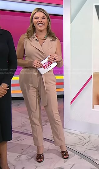 Jenna's beige sleeveless belted jumpsuit on Today