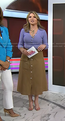 Jenna's purple ribbed sweater and brown skirt on Today