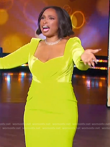 Jennifer's yellow velvet twisted dress on The Jennifer Hudson Show