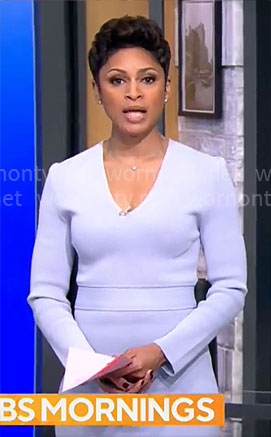 Jericka Duncan’s lilac v-neck dress on CBS Mornings