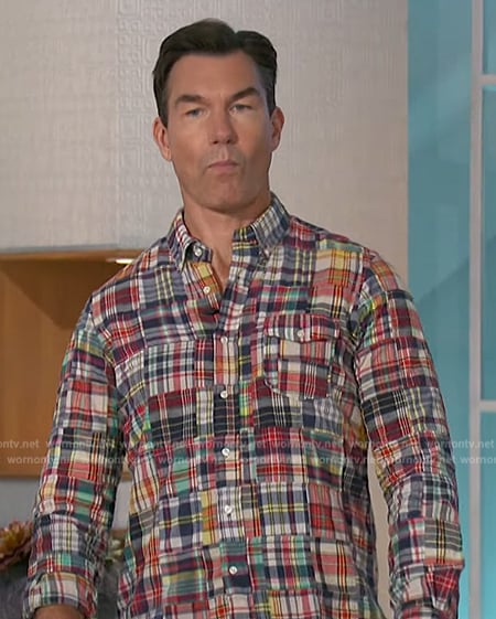 Jerry’s multicolored plaid shirt on The Talk