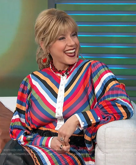Jodie Sweetin's striped mini dress on Access Hollywood